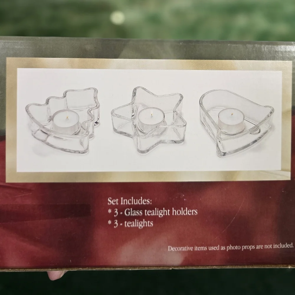 Holiday Time | Vintage 1990s Christmas Heavy Glass Tealight Candle Holder Set